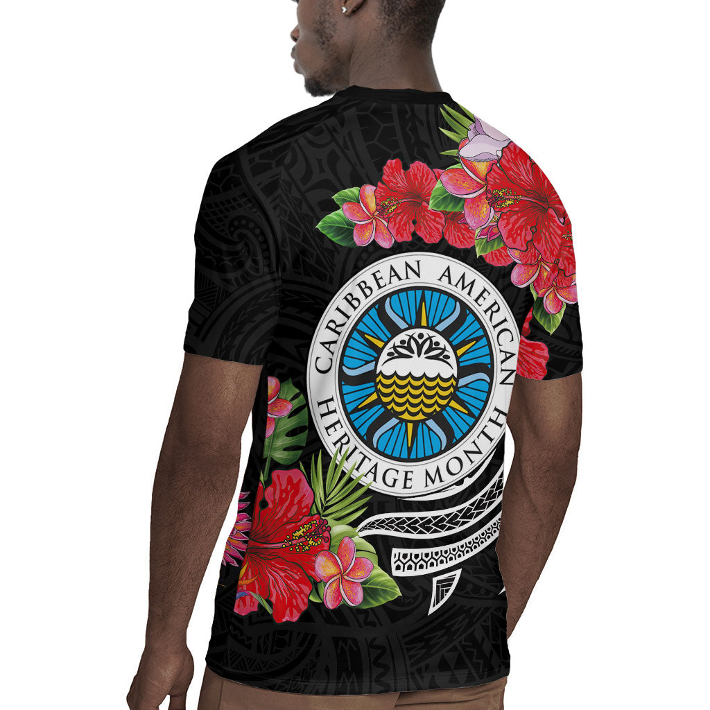 Caribbean American Heritage Month Rugby Jersey Tropical Hibiscus Flower Tribal Tattoo