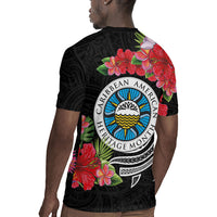 Caribbean American Heritage Month Rugby Jersey Tropical Hibiscus Flower Tribal Tattoo