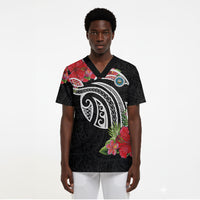 Caribbean American Heritage Month Scrub Top Tropical Hibiscus Flower Tribal Tattoo