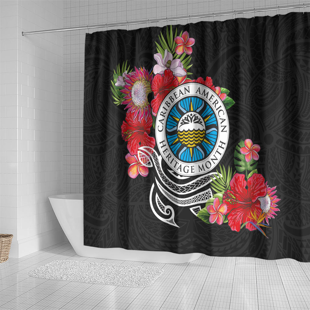 Caribbean American Heritage Month Shower Curtain Tropical Hibiscus Flower Tribal Tattoo