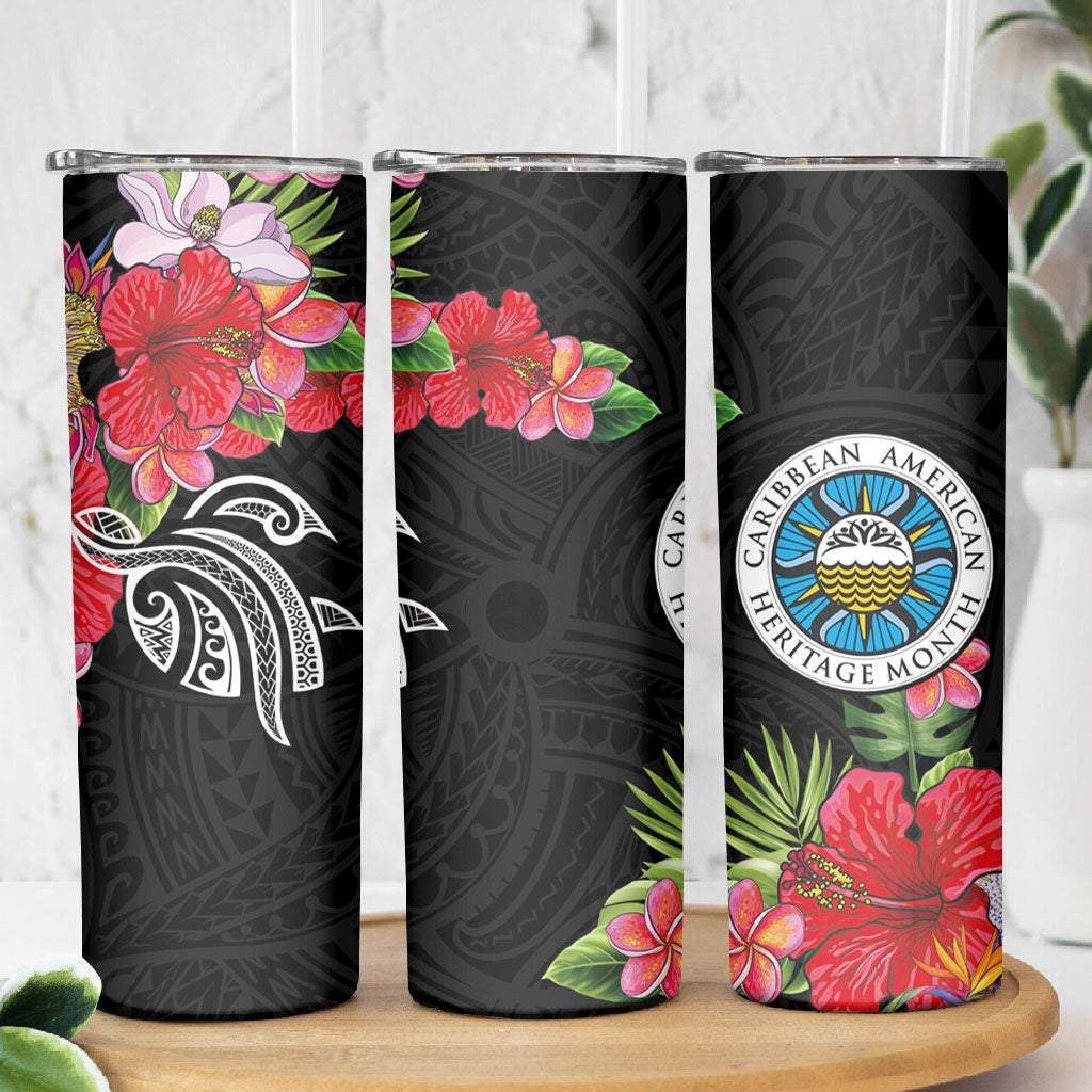 Caribbean American Heritage Month Skinny Tumbler Tropical Hibiscus Flower Tribal Tattoo