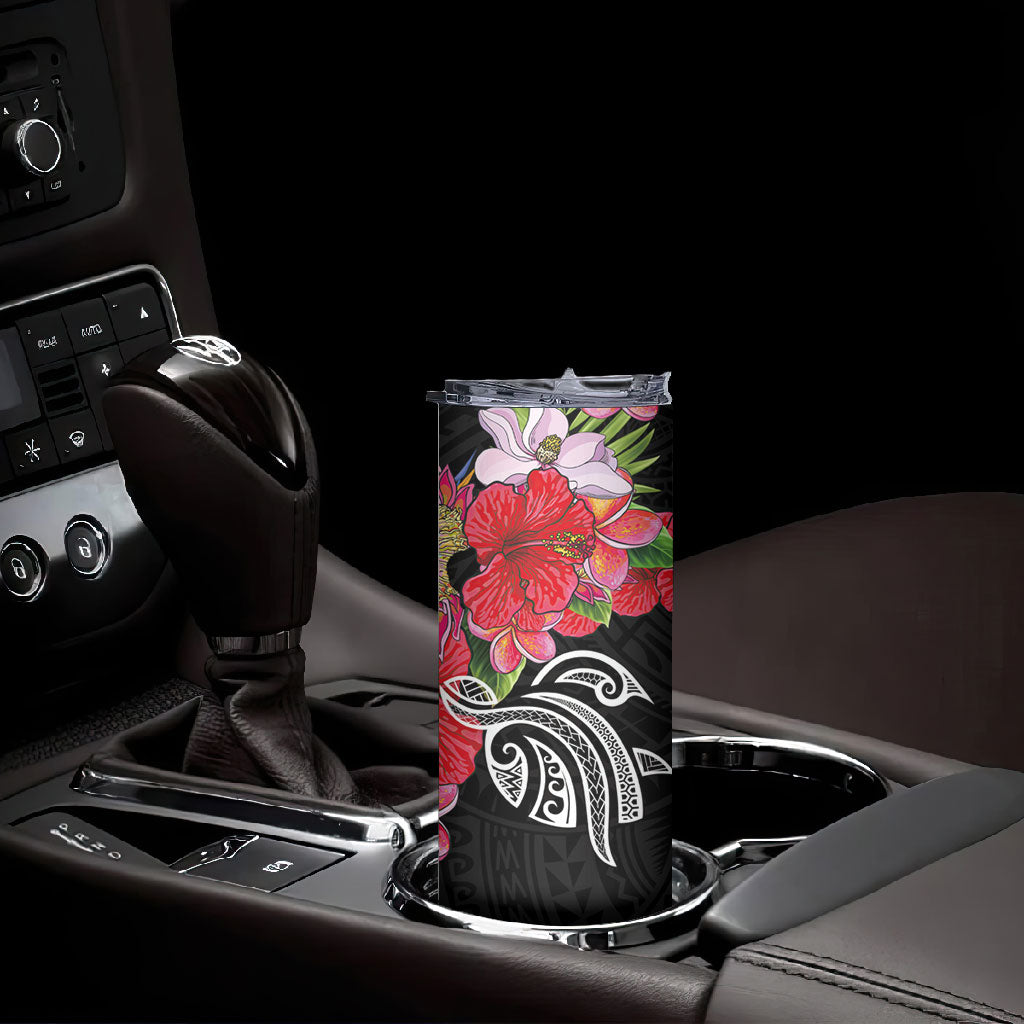 Caribbean American Heritage Month Skinny Tumbler Tropical Hibiscus Flower Tribal Tattoo