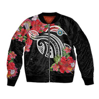 Caribbean American Heritage Month Sleeve Zip Bomber Jacket Tropical Hibiscus Flower Tribal Tattoo