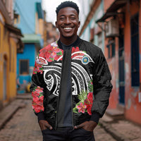 Caribbean American Heritage Month Sleeve Zip Bomber Jacket Tropical Hibiscus Flower Tribal Tattoo