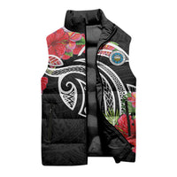 Caribbean American Heritage Month Sleeveless Puffer Jacket Tropical Hibiscus Flower Tribal Tattoo