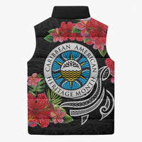 Caribbean American Heritage Month Sleeveless Puffer Jacket Tropical Hibiscus Flower Tribal Tattoo