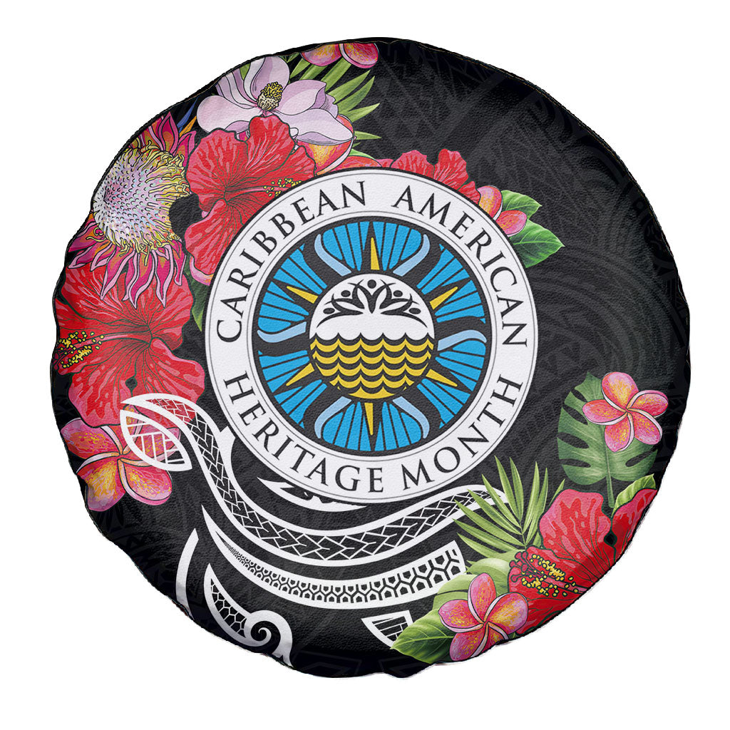 Caribbean American Heritage Month Spare Tire Cover Tropical Hibiscus Flower Tribal Tattoo