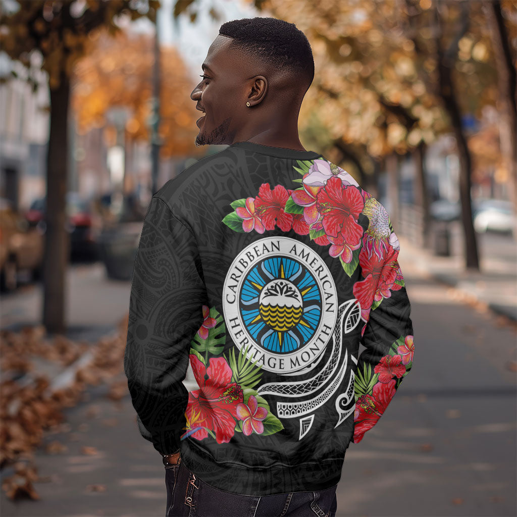 Caribbean American Heritage Month Sweatshirt Tropical Hibiscus Flower Tribal Tattoo