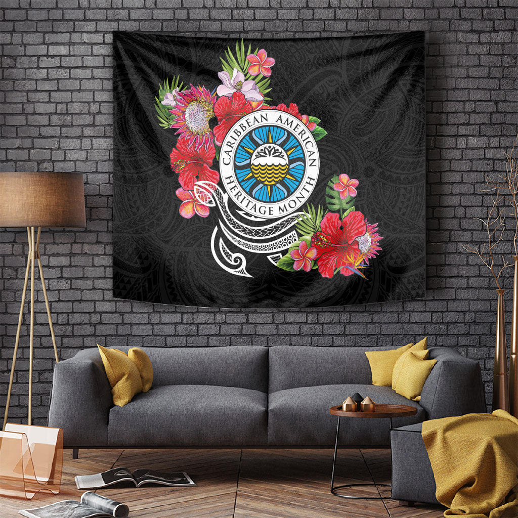Caribbean American Heritage Month Tapestry Tropical Hibiscus Flower Tribal Tattoo