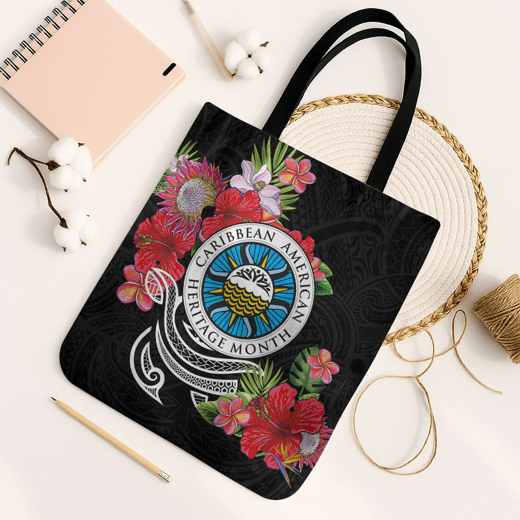Caribbean American Heritage Month Tote Bag Tropical Hibiscus Flower Tribal Tattoo