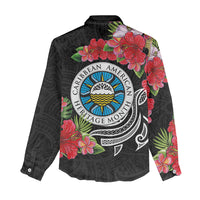 Caribbean American Heritage Month Women Casual Shirt Tropical Hibiscus Flower Tribal Tattoo