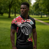 Caribbean American Heritage Month Zipper Polo Shirt Tropical Hibiscus Flower Tribal Tattoo