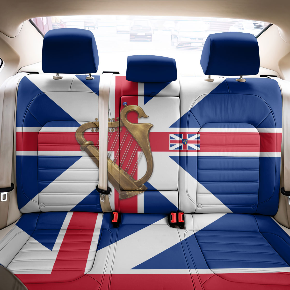 Commonwealth Of England Flag Golden Harp Back Car Seat Cover Historical British Heritage