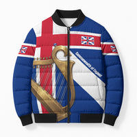 Commonwealth Of England Flag Golden Harp Bomber Puffer Jacket Historical British Heritage