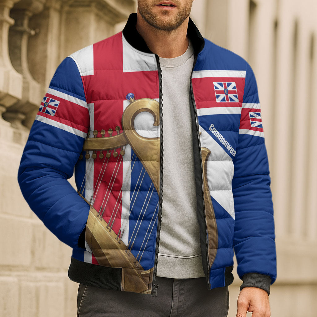Commonwealth Of England Flag Golden Harp Bomber Puffer Jacket Historical British Heritage