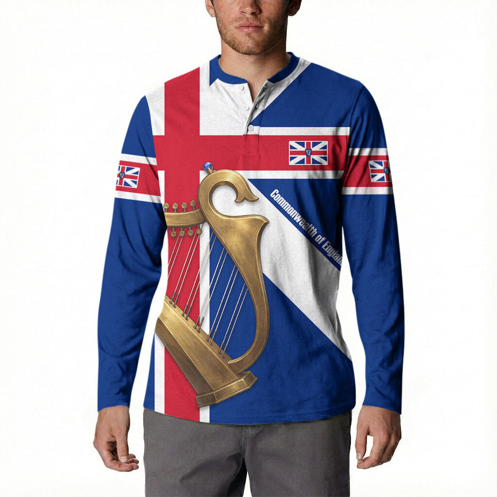 Commonwealth Of England Flag Golden Harp Button Sweatshirt Historical British Heritage