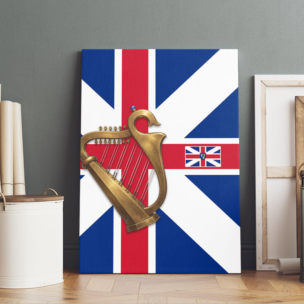 Commonwealth Of England Flag Golden Harp Canvas Wall Art Historical British Heritage