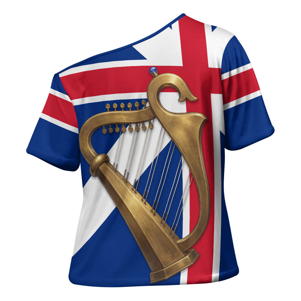 Commonwealth Of England Flag Golden Harp Cross Shoulder Shirt Historical British Heritage