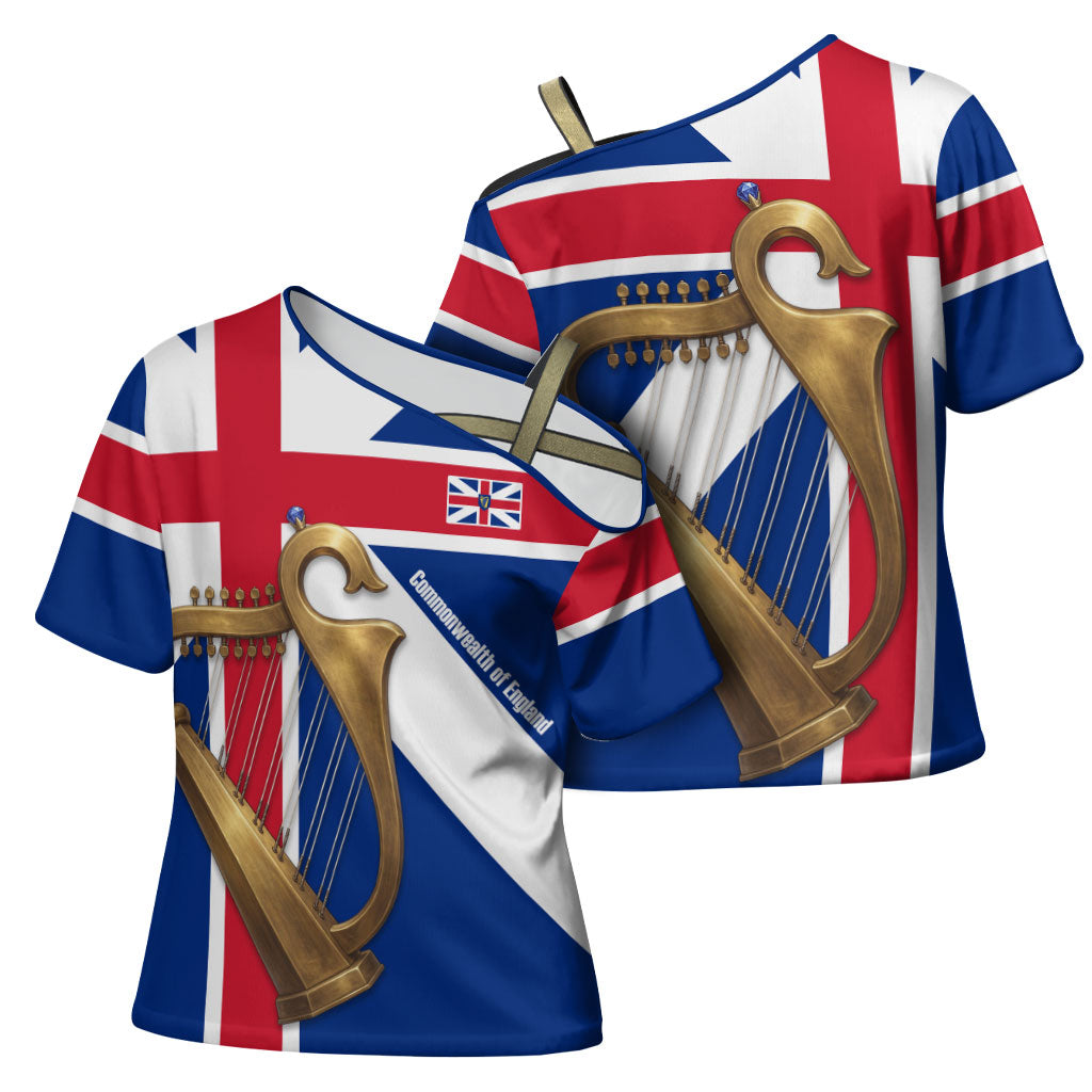 Commonwealth Of England Flag Golden Harp Cross Shoulder Shirt Historical British Heritage