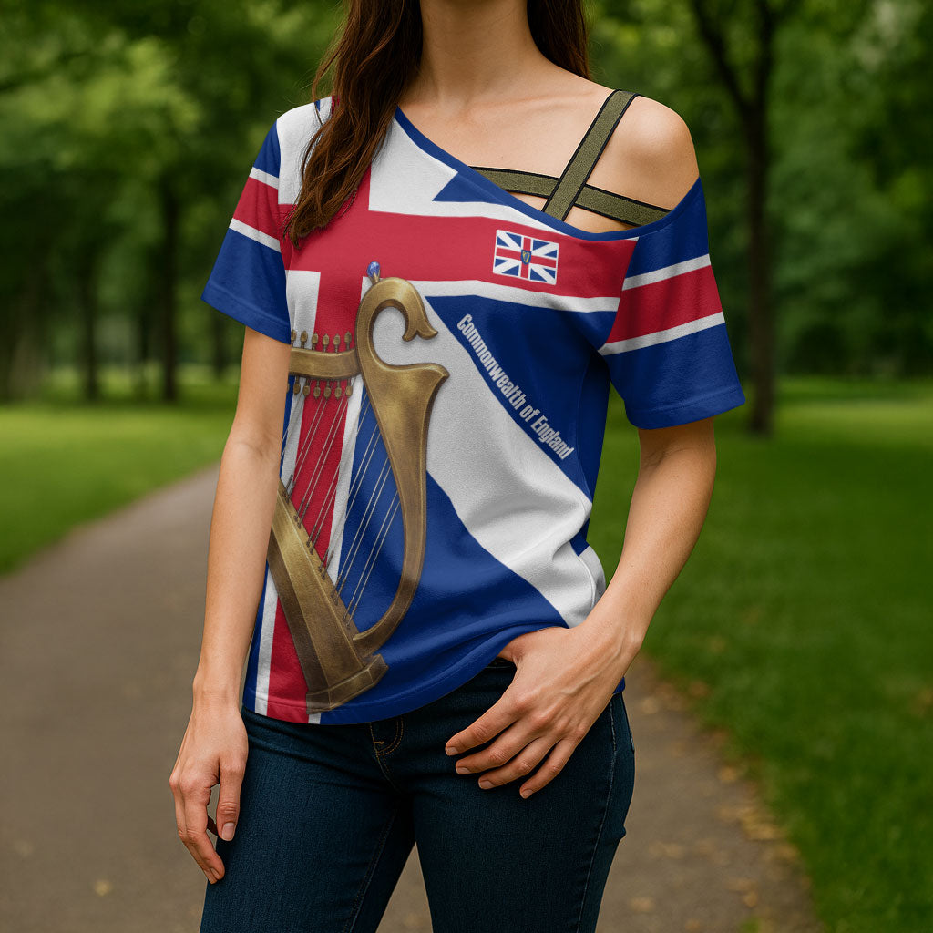 Commonwealth Of England Flag Golden Harp Cross Shoulder Shirt Historical British Heritage