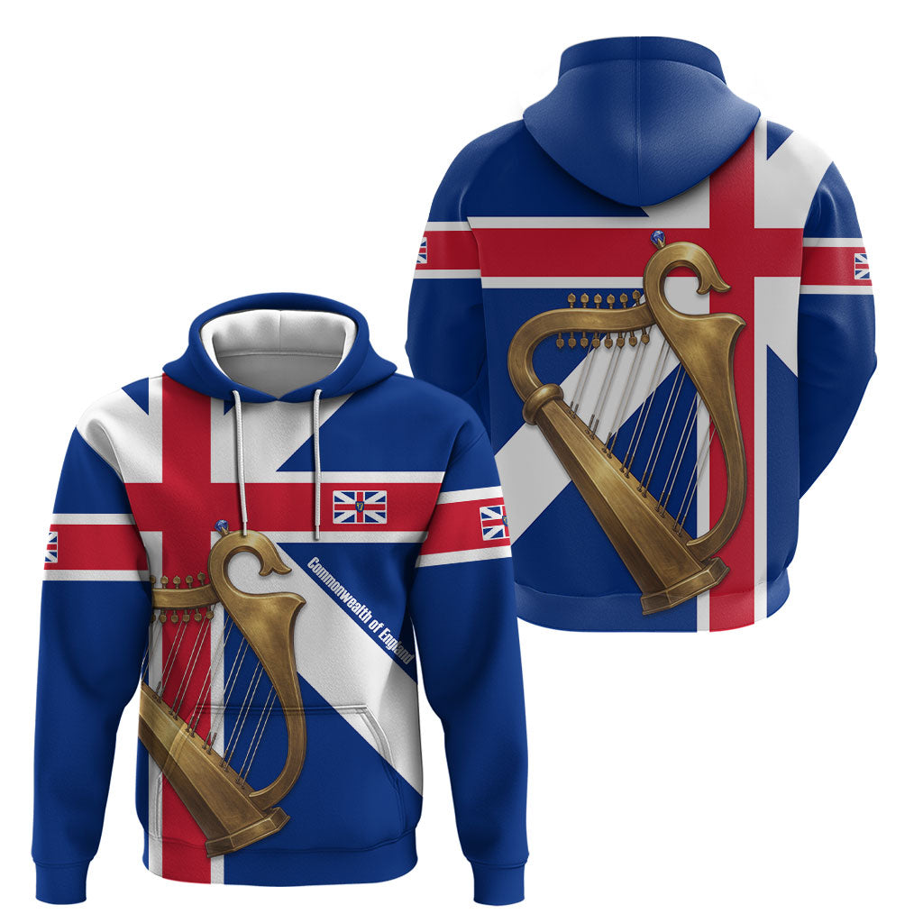 Commonwealth Of England Flag Golden Harp Hoodie Historical British Heritage