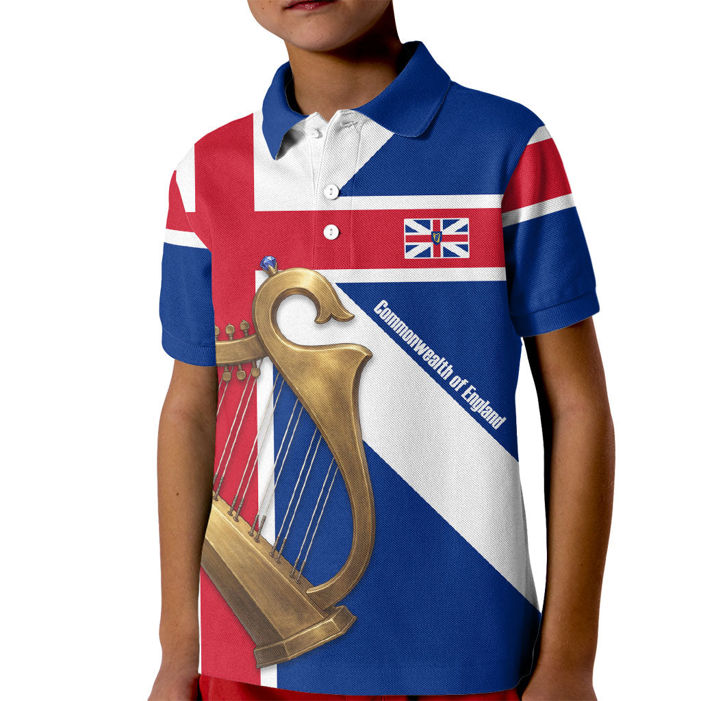 Commonwealth Of England Flag Golden Harp Kid Polo Shirt Historical British Heritage