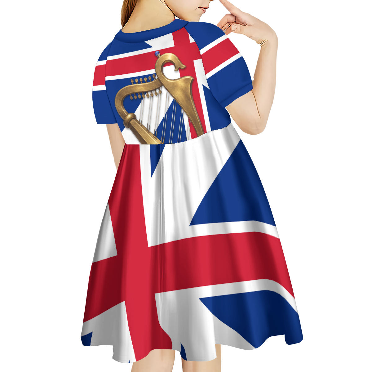 Commonwealth Of England Flag Golden Harp Kid Short Sleeve Dress Historical British Heritage