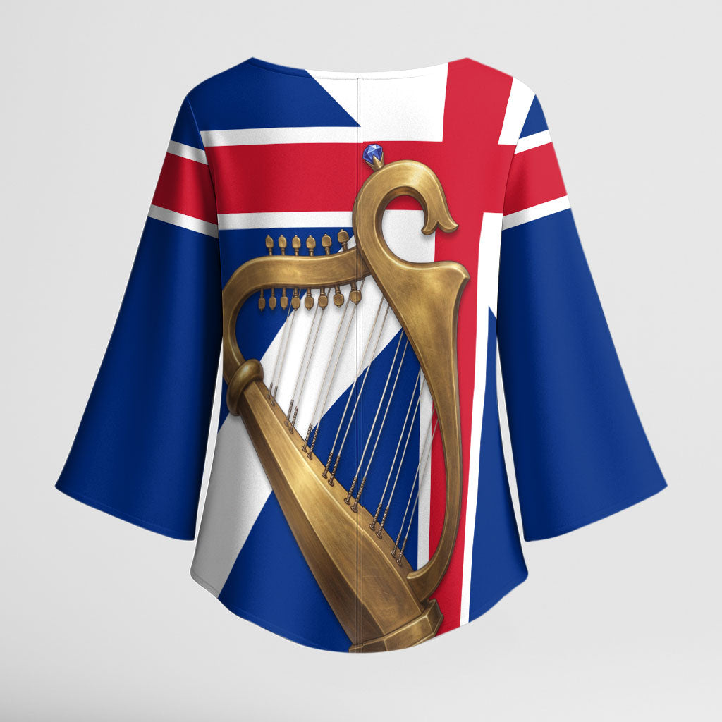 Commonwealth Of England Flag Golden Harp Kimono Sleeve Blouse Historical British Heritage