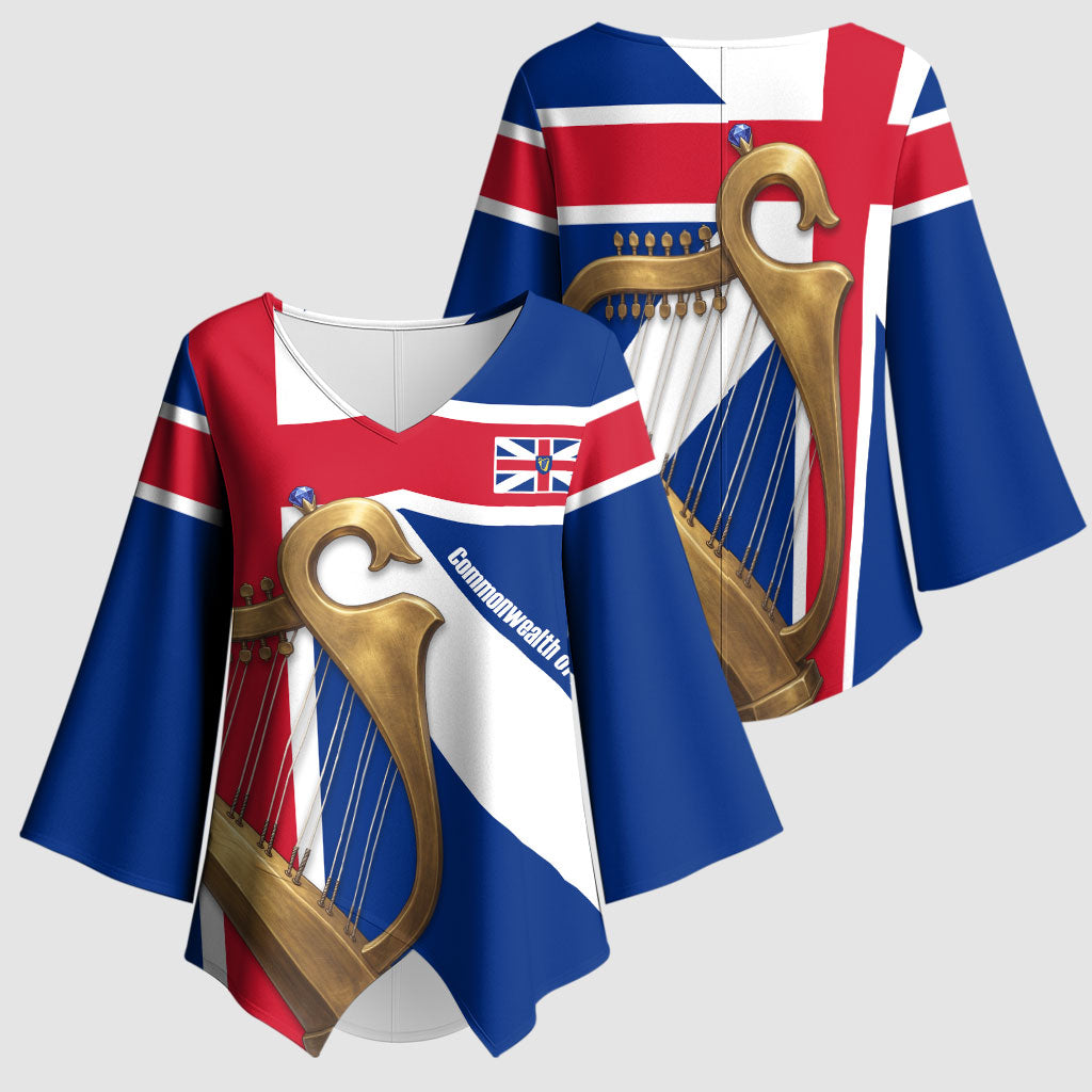 Commonwealth Of England Flag Golden Harp Kimono Sleeve Blouse Historical British Heritage