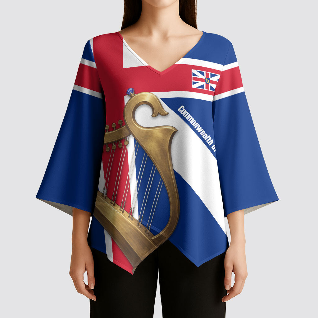 Commonwealth Of England Flag Golden Harp Kimono Sleeve Blouse Historical British Heritage
