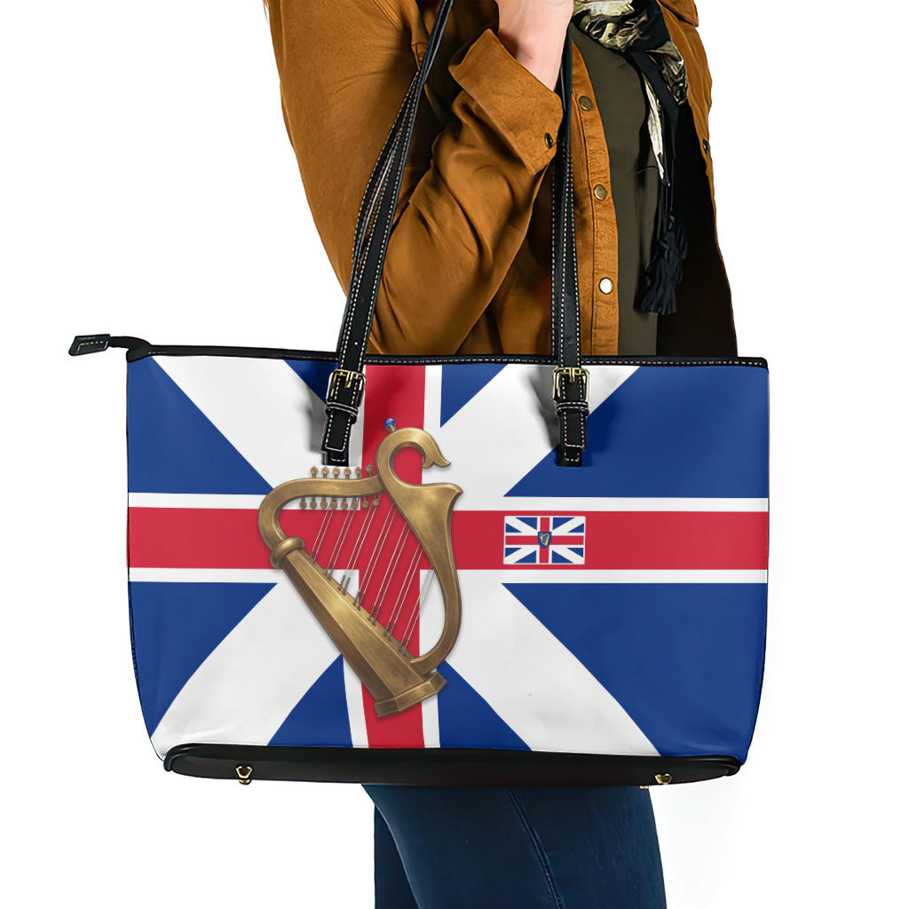 Commonwealth Of England Flag Golden Harp Leather Tote Bag Historical British Heritage