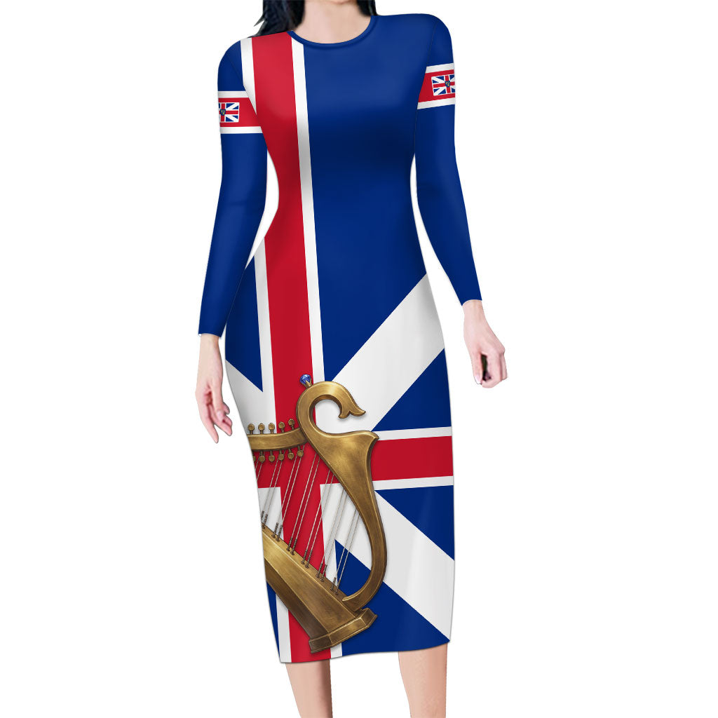 Commonwealth Of England Flag Golden Harp Long Sleeve Bodycon Dress Historical British Heritage