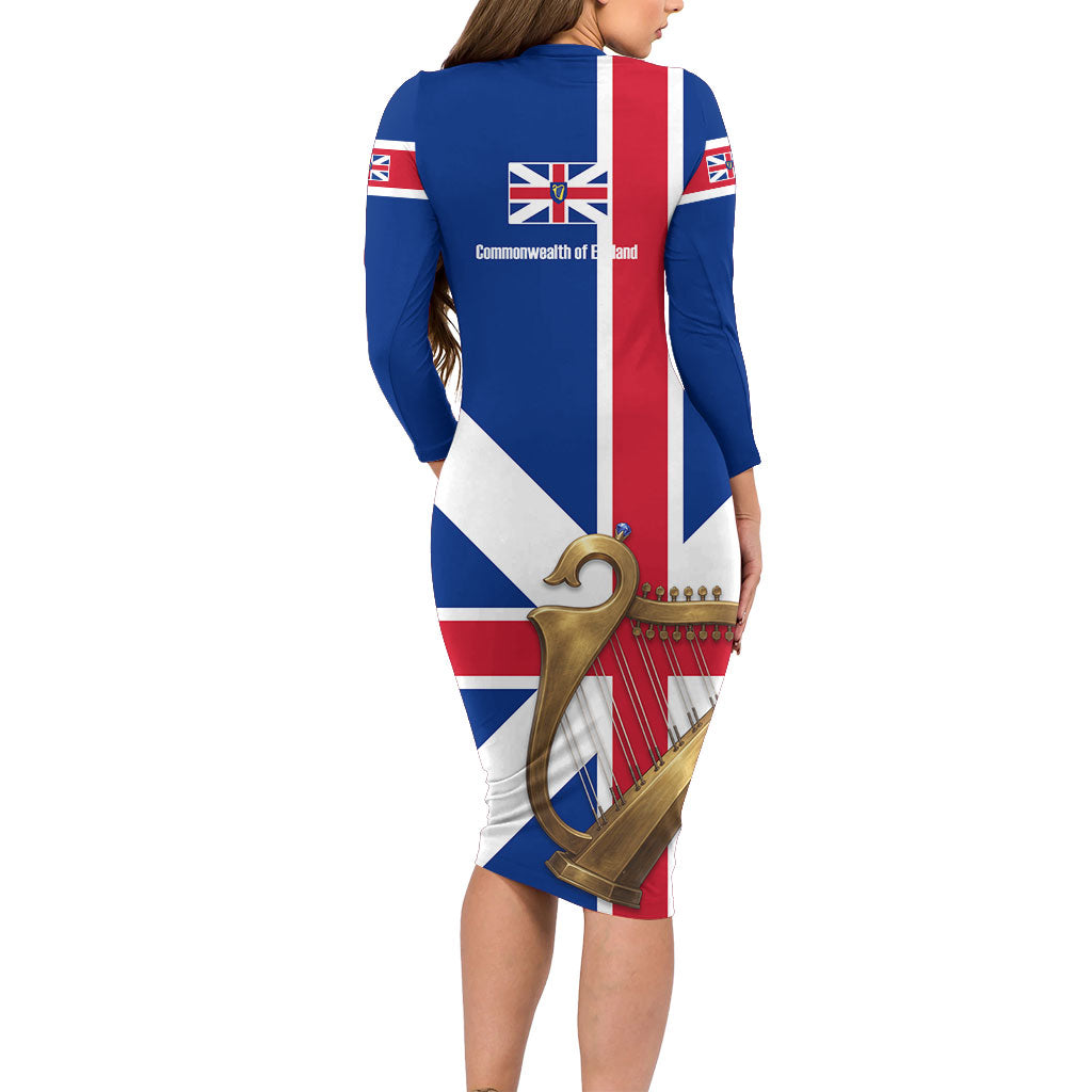 Commonwealth Of England Flag Golden Harp Long Sleeve Bodycon Dress Historical British Heritage