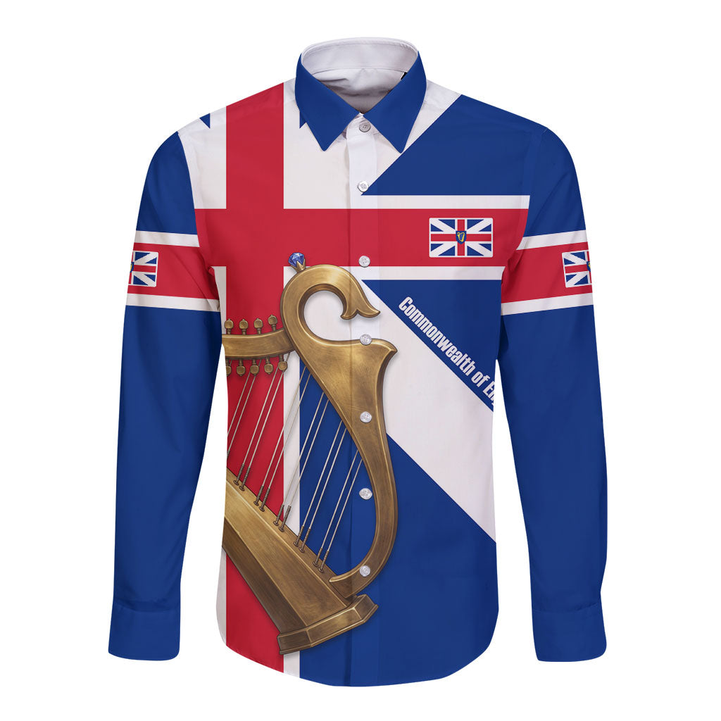 Commonwealth Of England Flag Golden Harp Long Sleeve Button Shirt Historical British Heritage