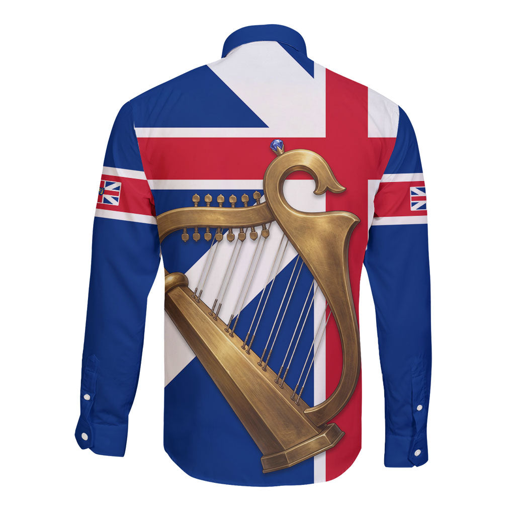 Commonwealth Of England Flag Golden Harp Long Sleeve Button Shirt Historical British Heritage