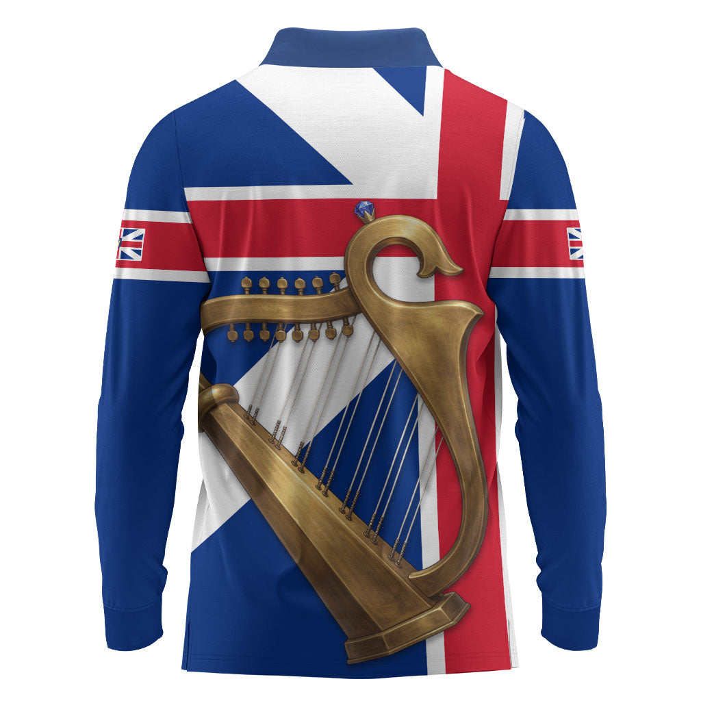 Commonwealth Of England Flag Golden Harp Long Sleeve Polo Shirt Historical British Heritage