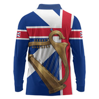Commonwealth Of England Flag Golden Harp Long Sleeve Polo Shirt Historical British Heritage