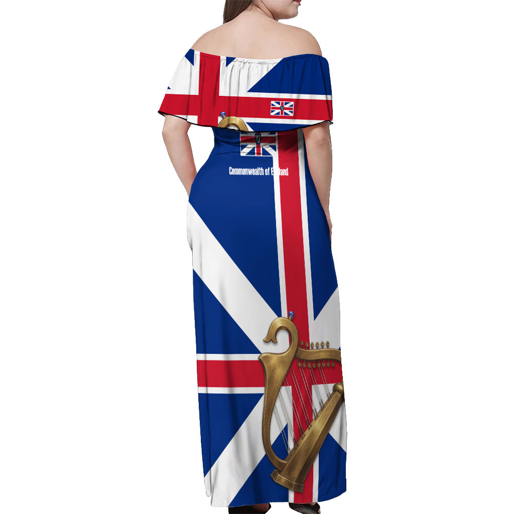 Commonwealth Of England Flag Golden Harp Off Shoulder Maxi Dress Historical British Heritage