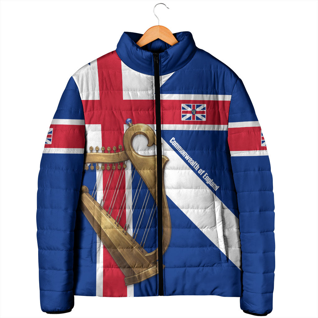 Commonwealth Of England Flag Golden Harp Padded Jacket Historical British Heritage