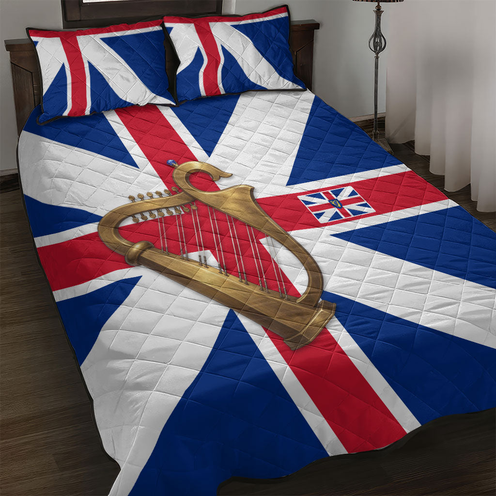 Commonwealth Of England Flag Golden Harp Quilt Bed Set Historical British Heritage
