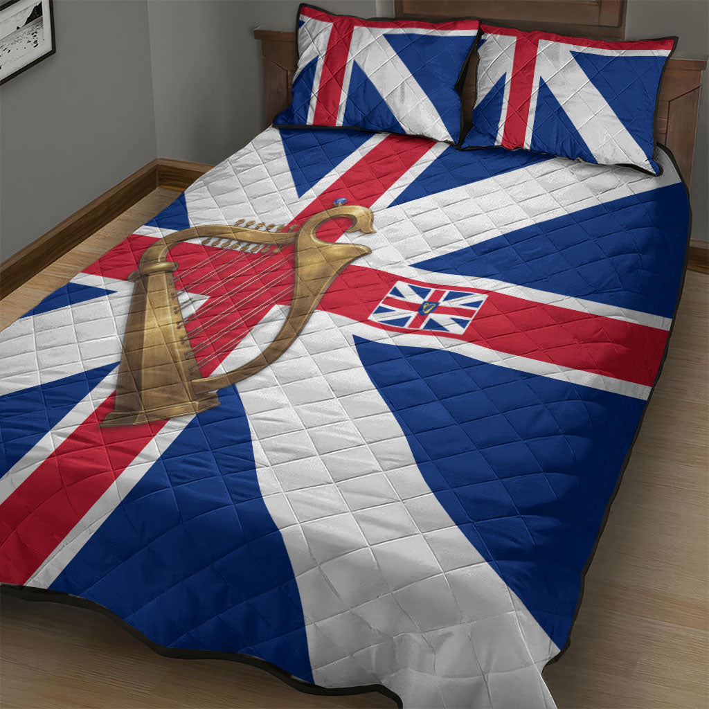 Commonwealth Of England Flag Golden Harp Quilt Bed Set Historical British Heritage
