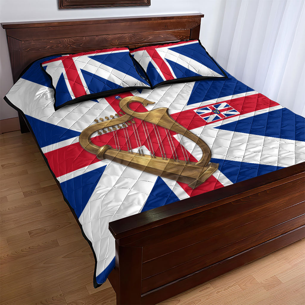Commonwealth Of England Flag Golden Harp Quilt Bed Set Historical British Heritage