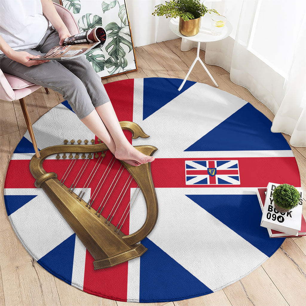 Commonwealth Of England Flag Golden Harp Round Carpet Historical British Heritage