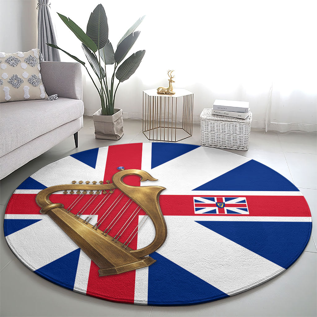 Commonwealth Of England Flag Golden Harp Round Carpet Historical British Heritage