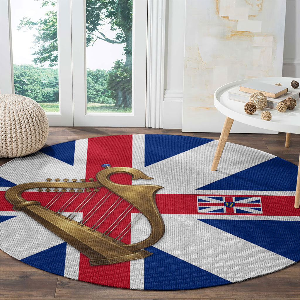 Commonwealth Of England Flag Golden Harp Round Carpet Historical British Heritage