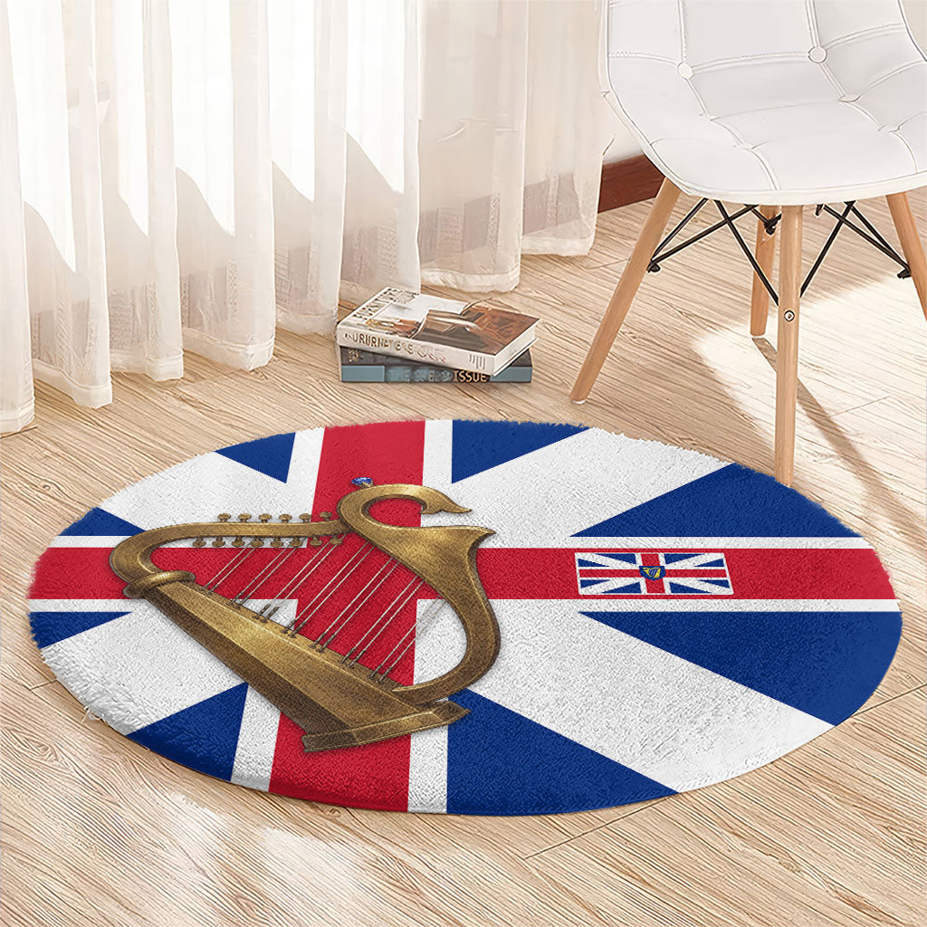 Commonwealth Of England Flag Golden Harp Round Carpet Historical British Heritage