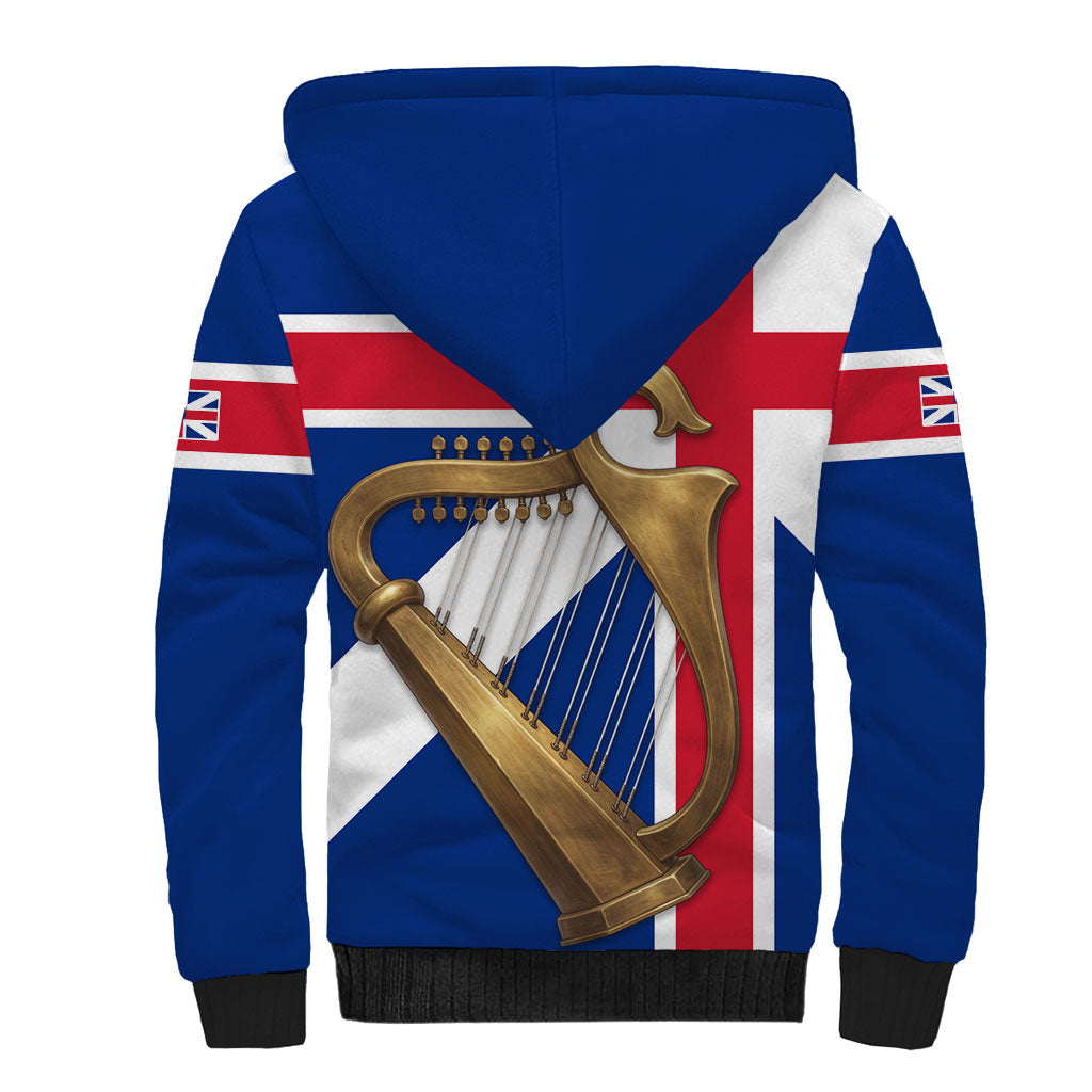 Commonwealth Of England Flag Golden Harp Sherpa Hoodie Historical British Heritage