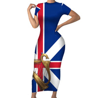 Commonwealth Of England Flag Golden Harp Short Sleeve Bodycon Dress Historical British Heritage
