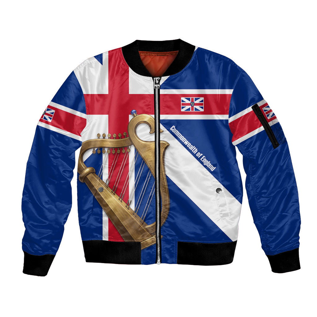 Commonwealth Of England Flag Golden Harp Sleeve Zip Bomber Jacket Historical British Heritage