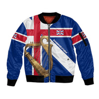 Commonwealth Of England Flag Golden Harp Sleeve Zip Bomber Jacket Historical British Heritage